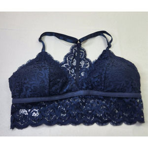 Laura Ashley Women's Navy Blue Adjustable Strap Racerback Lace Bralette Size L
